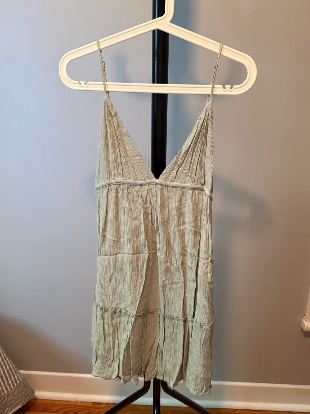 Garage Light Sage Green Crinkled Slip Dress